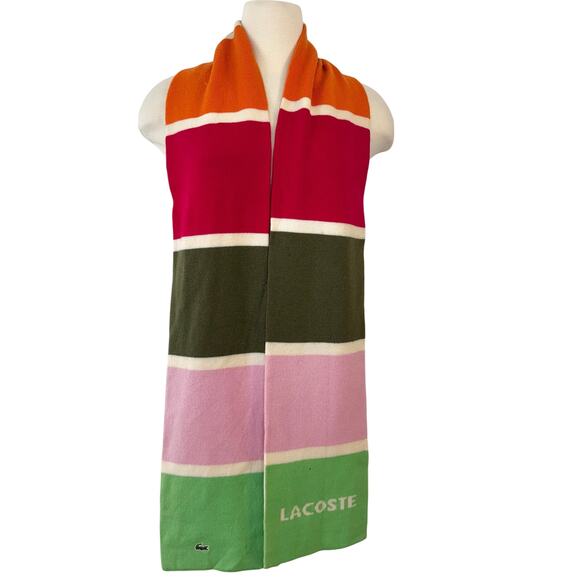 Lacoste Wool Scarf Multicolor Striped Colorblock - Picture 1 of 9